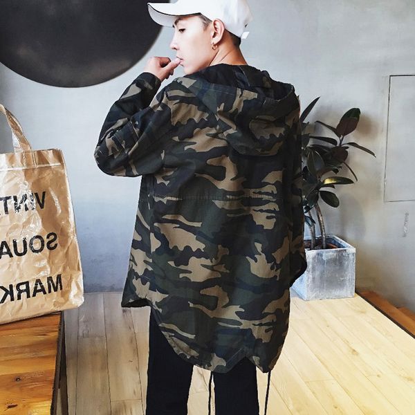 

2018 men's camouflage hip-hop style hooded windbreaker fashion trend casual army clothing coat military tactical jackets 2xl, Black;brown
