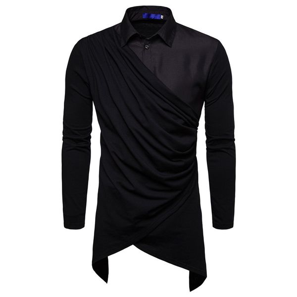 

personality patchwork irregular hem design longline shirt men 2018 new long sleeve dress shirt mens hip hop casual shirts, White;black
