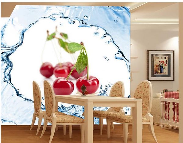 Carta da parati fotografica 3d personalizzata Carta da parati originale con frutta fresca Fragola Pomodoro ciliegino Ciliegia Spray Sfondo Wall Art Murale per soggiorno Grande Pai