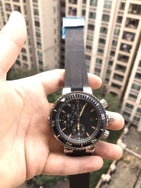 

new luxury mens watches 50mm black dial rubber strap watches fashion chronograph quartz watches ing, Slivery;brown