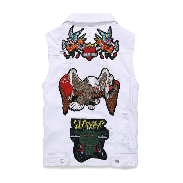 

new denim jacket embroidery men vests casual windbreaker men's casual bomber coat jean punk hip hop streetwear cowboy tanks, Black;white