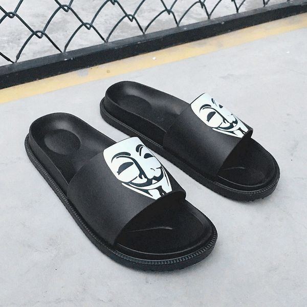 

бренд дизайнерские тапочки мужские маски улыбающееся лицо тапочки на открытом воздухе противоскользящие резиновые удобные тапочки для отдыха, Black