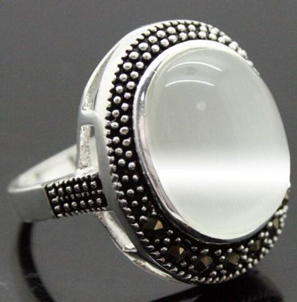

new jewelry vintage white opal marcasite 925 sterling silver ring size 7/8/9/10, Golden;silver