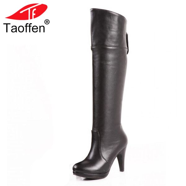 

taoffen size 32-48 women high heel over knee boots platform fashion snow long boot warm winter botas footwear heels shoes p1889, Black