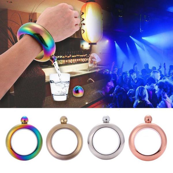

Bangle bracelet hip fla k outdoor portable round elegant wine bottle 3 5oz whi key alcohol bottle with funnel