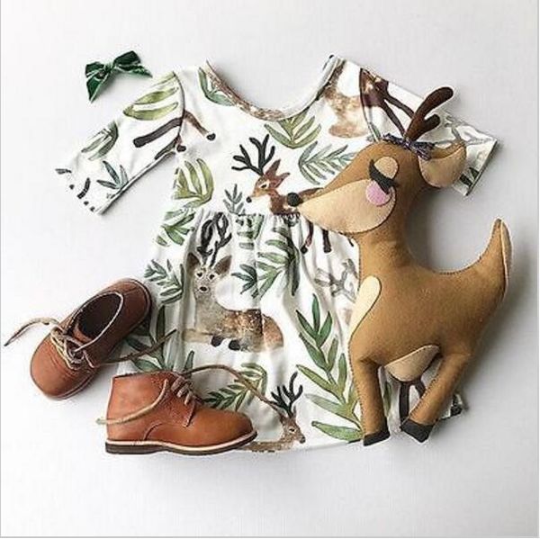 

rein-deer printted pattern / half sleeves/ leaves print/ 2017 ins design, Blue