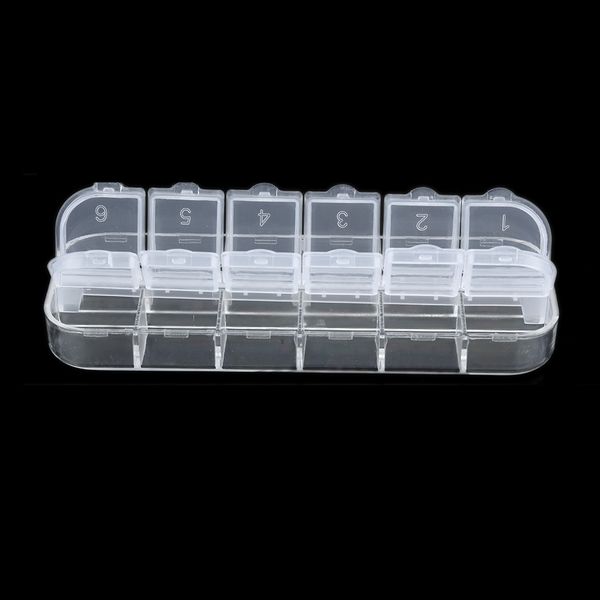 

12 cell transparent empty plastic storage beads case for glitter rhinestones dired flower nail art products jewelry organizer, Silver;gold