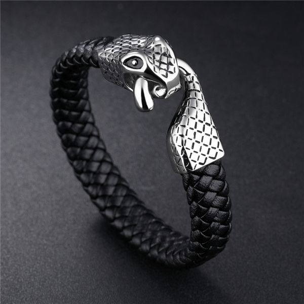 

hip hop bangle stainless steel snake bracelet men snake bracelet leather and metal men steel stainless jewelry charm, Golden;silver