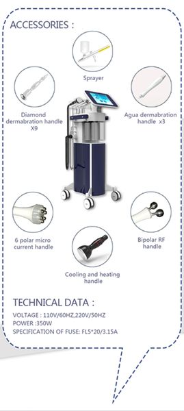 

hydra dermabrasion facial machine water dermabrasion peel microdermabrasion machine with 6 handles for skin rejuvenation, Black;white