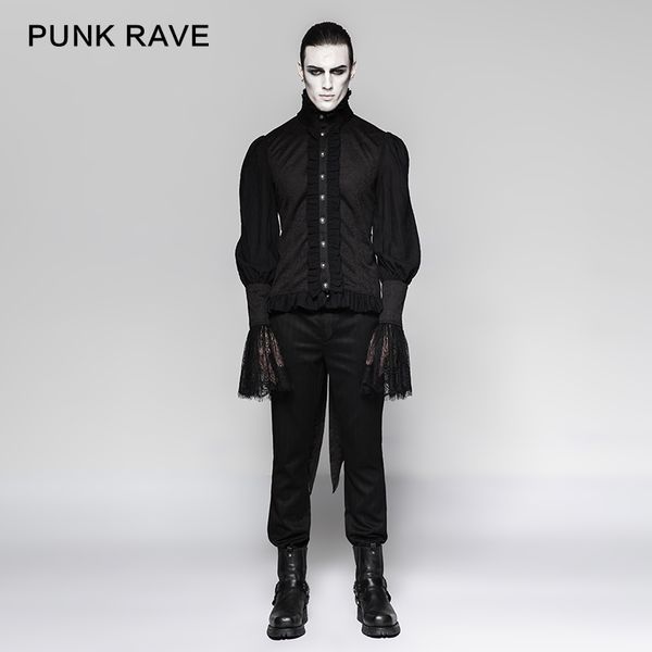 

punk rave new men's shirt clothing gothic slight elastic fitted version ruffled lace tuxedo effect gentleman earl dovetail shirt, White;black