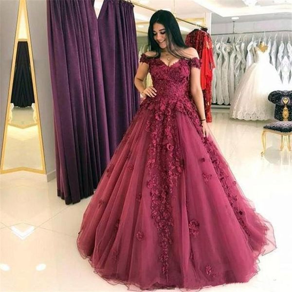 

burgundy ball gown lace applique prom dresses off shoulder floor length evening dress plus size special occasion dress, Black