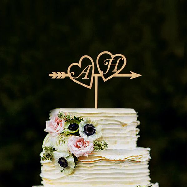 

wedding cake er wood initials gold silver custom heart arrow cake er with initials wedding with hea