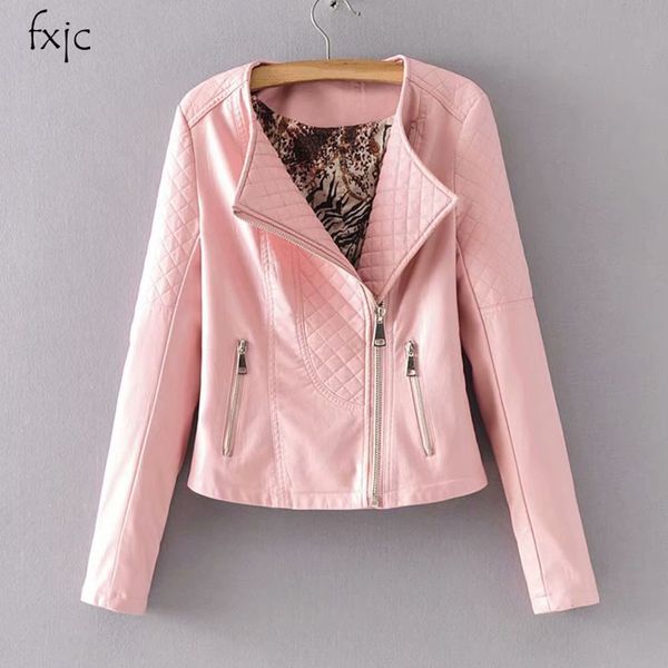 

2018 fall/winter new fashion round neck pu leather women's jacket locomotive zipper leather jacket women's z298, Black;brown