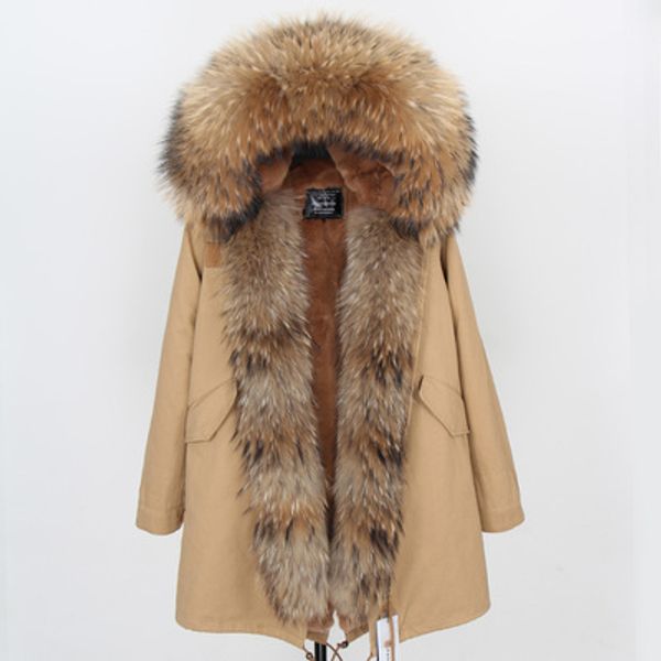 

women warm coats for sale brown raccoon fur threshold trim brown fox and rabbit fur lining khaki long parkas, Black