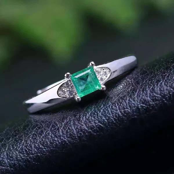 

colombia emerald ring 925 stering silver natural gemstone women vs engagement party square ring gift valentine fine jewelry, Golden;silver