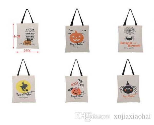 

6 designs 8a natural color encryption canvas 36x44cm halloween gift bag cotton child handbag candy bag, Black
