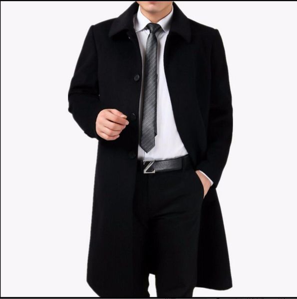 

men's wool & blends m-4xl autumn and winter overcoat cashmere thickening long coat outerwear warm trench plus size clothing, Black