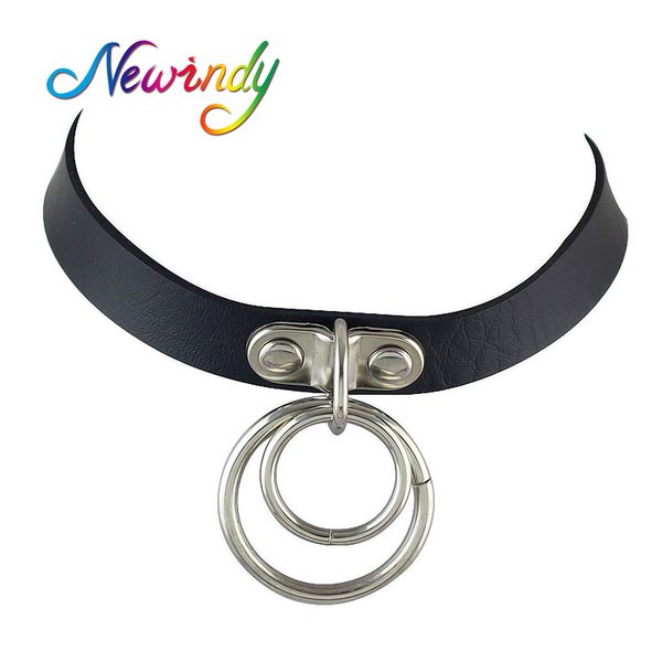 

whole salenewindy boho punk rock gothic black red white brown leather choker necklace wth silver color metal choker necklace women, Golden;silver