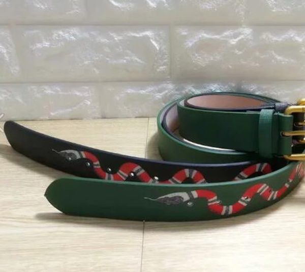 

luxury women designer belts for men fashion snake tiger bee pattern black and green genuine leather buckle belt for women b526, Black;brown