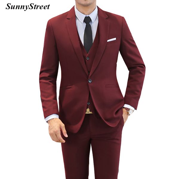 2019 Men S Suit Business Jacket Vest Pant Set Wine Colour Formal Wear From Honey111 147 97 Dhgate Com