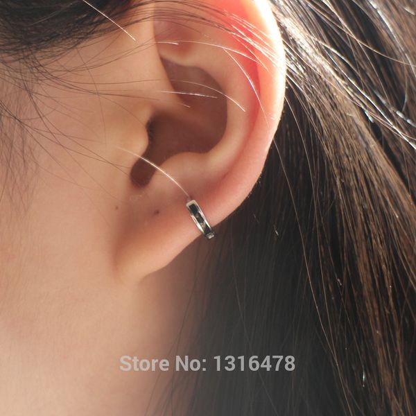 

whole salethe new cool personality neutral 925 silver ear bones ear bones buckle small black strip hoop earrings, Golden;silver