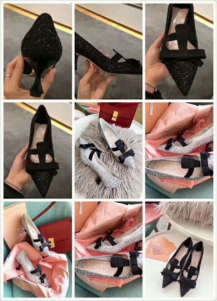 

women glitter ballerinas ballet flats pumps with jewels sequins women loafers lady pointed toe with bowtie loafer flats eur34-41, Black