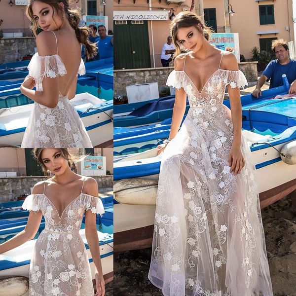 

берта иллюзия свадебные платья 2020 кружева sexy спагетти ремень спинки пляж свадебные платья на заказ-line свадебное платье, White