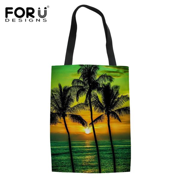 

forudesigns travel beach handbag coconut palm tree printing shopping bags fold reusable grocery bag vegetables shopper handbags