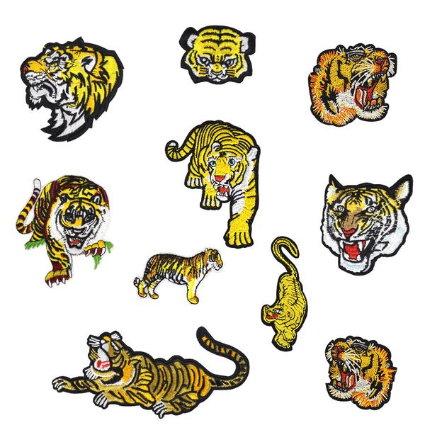 

10 kinds of tiger embroidered patches for clothing iron on transfer applique patch for jacket jeans diy sew on embroidery badge, Black