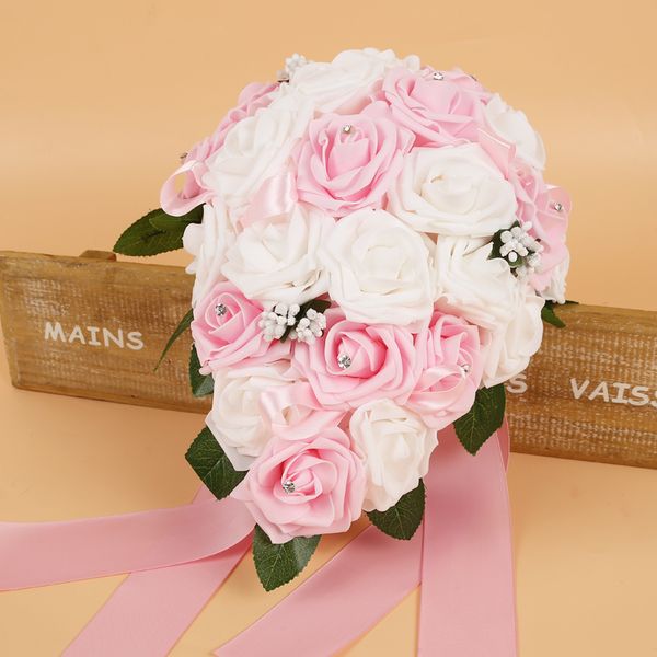 Cheap розовые пены свадьбы свадебные букеты ручной работы цветки искусственные розы свадьбы невеста, держа цветы букет брошь CPA1575