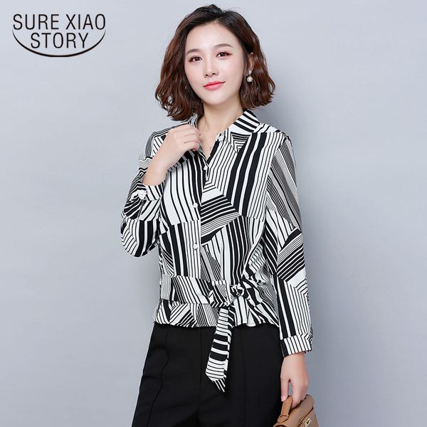 

2018 autumn fashion korean style women blouse striped loose long sleeve women square collar chiffon slim blusa 0938 40, White