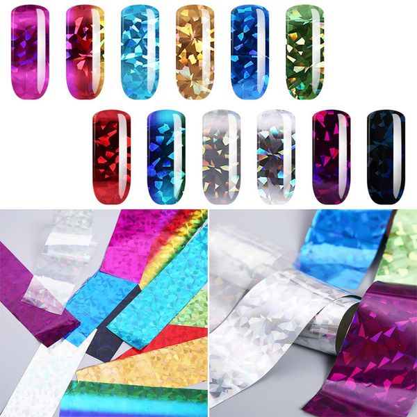 

nail art transfer sticker decal iridescent diy decoration rhombus diamond shine glass paper starry sky nail foils 12pcs/set, Black