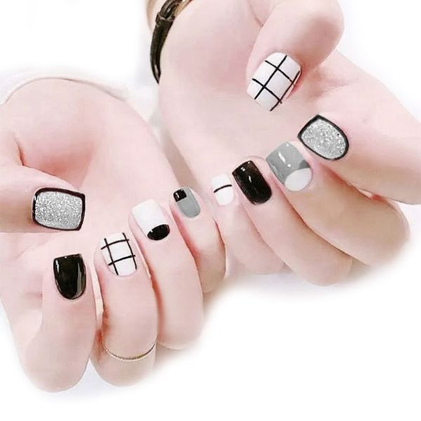 

24 pcs/set women lady 3d fake nails with glue middle-long full wrapped tips bride artificial nail for nail decoration, Red;gold