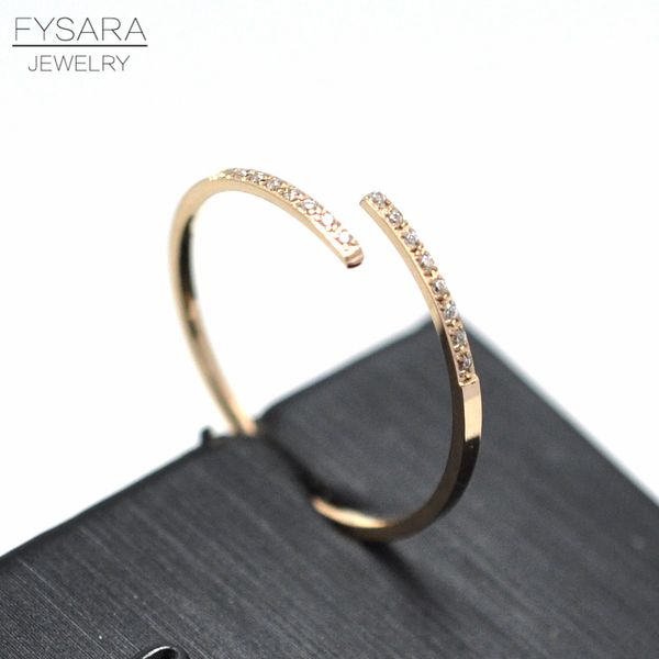 

whole salefysara austrian crystals rings 1mm thin ring women jewelry love simple intersect tail rings rose gold color open cuff gift, Golden;silver