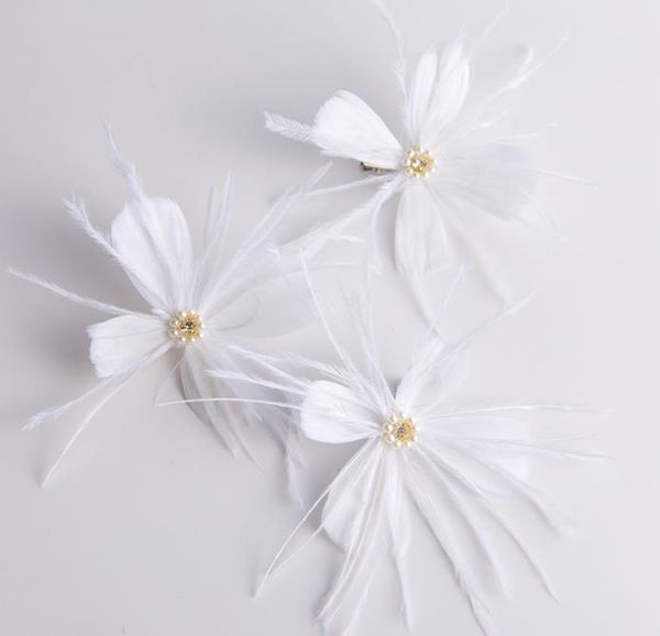 

bridal headwear, hand ornament, white feather, hairpin, wedding gown, wedding dress and accessories, Silver