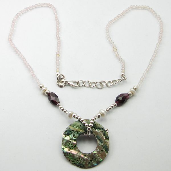 

silver abalone shell, multistones necklace 17.7" women's jewelry