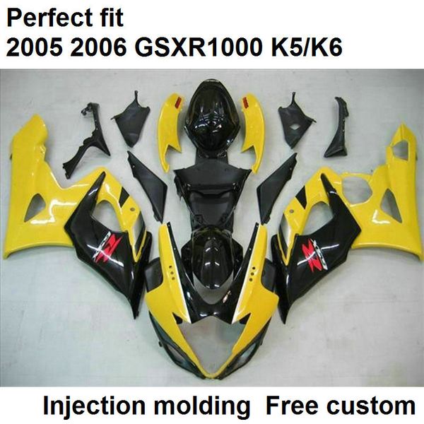 

injection molding fairings for suzuki gsxr1000 2005 2006 black yellow motorcycle fairing kit gsxr1000 05 06 fv23