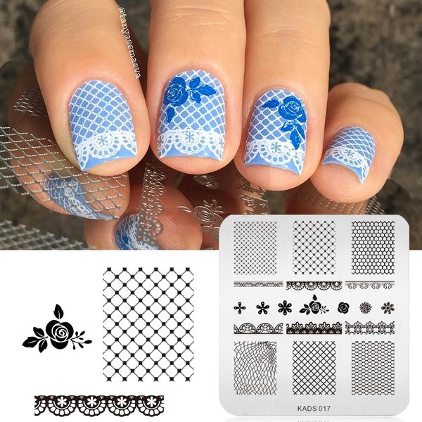 

grids & rose & lace design nail art stamp stamping image plate nail template manicure stencil tools, White
