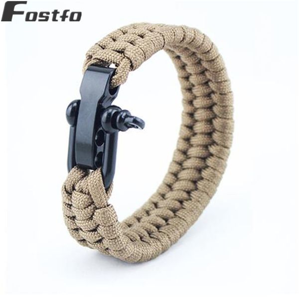 

fostfo outdoor camping survival paracord bracelet for men women stainless steel braided rope adjustable, Golden;silver