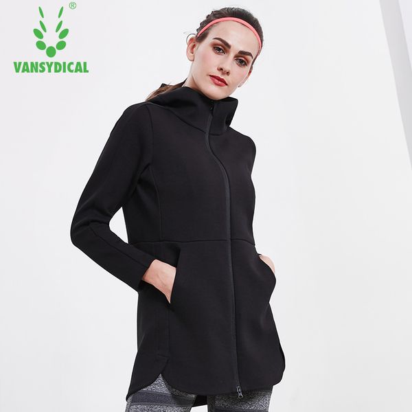 

vansydical women winter jacket sports hooded windproof coat long running yoga jackets womens fitness workout sportswear, Black;red