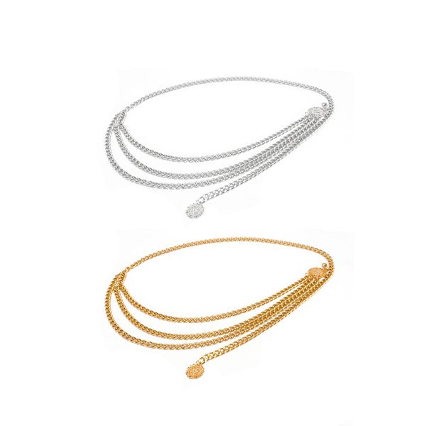 

1pc fashion simple luxury multi-layer metal belts chain with long tassel sun pendant women elegant body chains, Black;brown