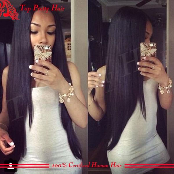 

30 inch human hair full lace wig straight glueless peruvian natural looking black straight 30 in lace front wigs for black women, Black;brown