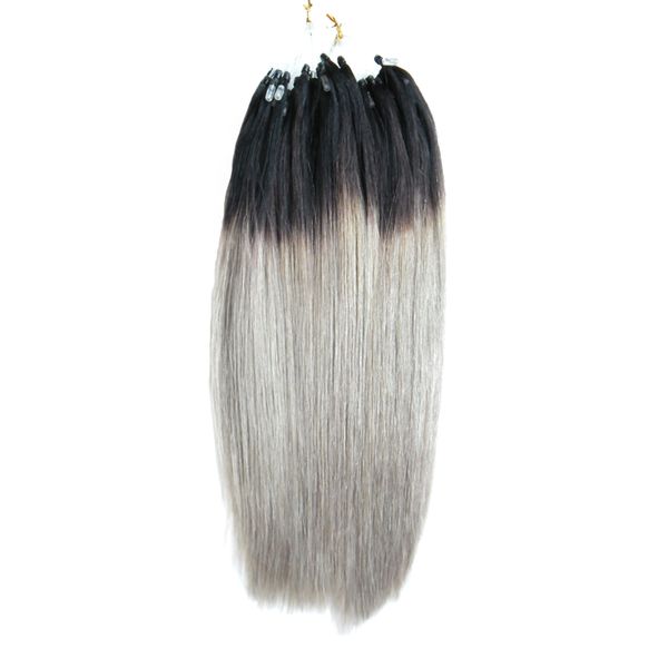 Brazilian Micro Anel Loop Extensões de Cabelo 1G Barato 1B / Cinza Ombre Brazili Hair 100S Real Ombre Humano Cabelo Micro Loop Straigt 100G