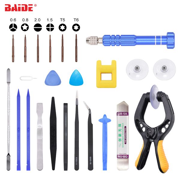 BAIDE 24 in 1 Kit di strumenti di riparazione Smartphone Schermo LCD Pinze per apertura Apriscatole in metallo Set spudger per telefono cellulare Tablet PC portatile 20 set / lotto