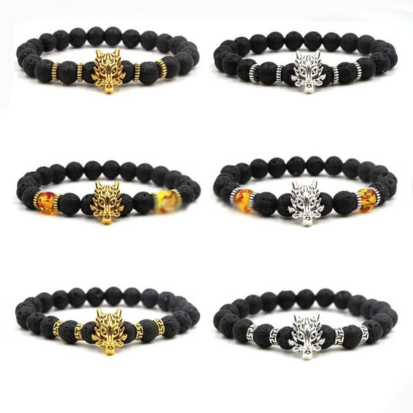 

Мода Серебряный Позолоченный Голова Дракона Натуральный Черный Лава Камень Элас