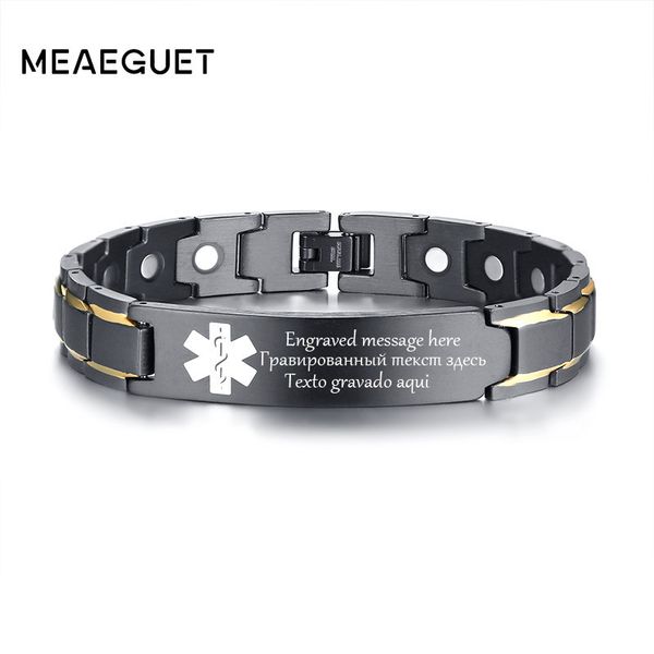 

magnetic therapy bracelet for men magnet pain relief for arthritis stainless steel male personalized diy jewelry free, Golden;silver