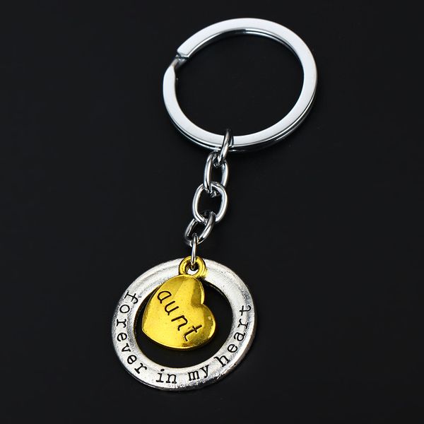 

12pc/lot aunt keychain keyring jewelry forever in my heart charm key chain love family women key ring birthday souvenirs gifts, Silver