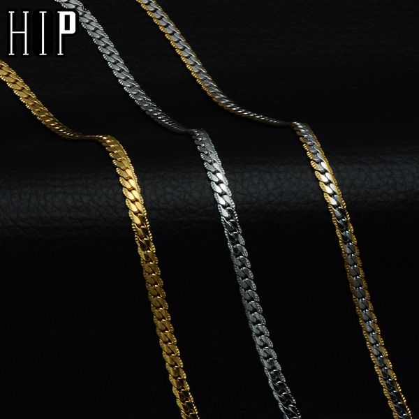 

hip hop gold color stainless steel curb cuban link chain necklaces trendy choker 50cm long flat snake chain for men jewelry, Silver