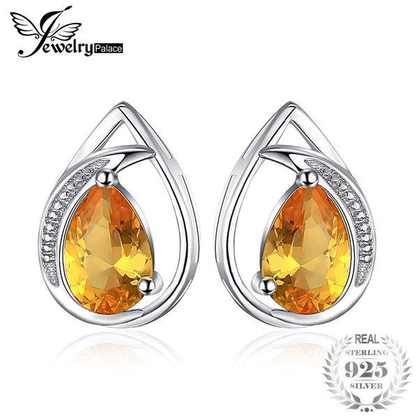 

jewelrypalace elegant 1ct pear created orange sapphire studs earrings genuine 925 sterling silver fashion fine jewelry for women, Golden;silver