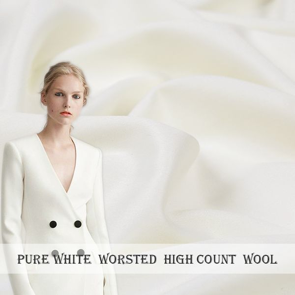 

high-end custom width 150cm high count worsted wool fabric,pure white micro bomb gloss high-grade suit cloth for sewing wholesal, Black;white